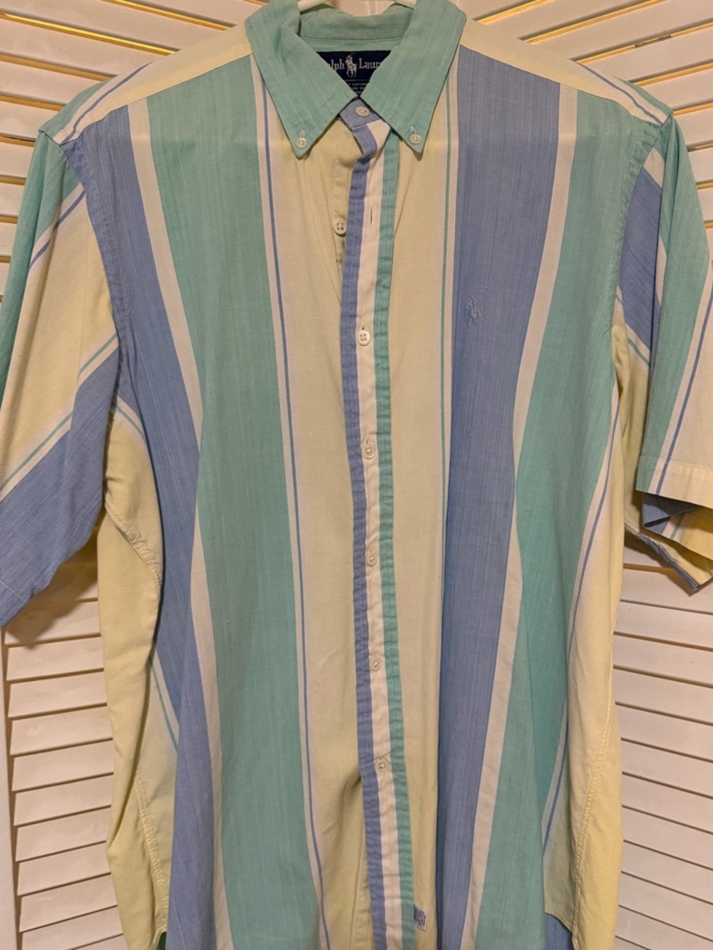 Vintage Ralph Lauren Striped Shirt Men’s Button Up Short Sleeve Pastel Preppy